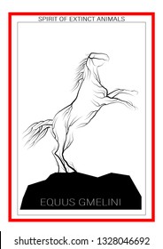 wild horse look like tree branches on the white background red frame, spirit of extinct animal concept, animal extinction idea vector