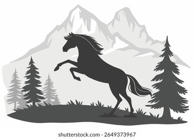 Wild Horse Mountain Majestic Stallion Silhouette Design