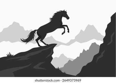 Wild Horse Mountain Majestic Stallion Silhouette Design