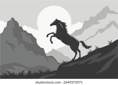 Wild Horse Mountain Majestic Stallion Silhouette Design