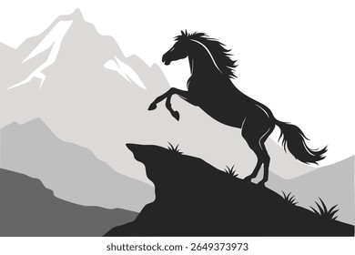 Wild Horse Mountain Majestic Stallion Silhouette Design