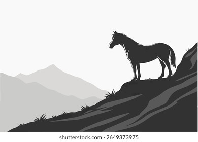 Wild Horse Mountain Majestic Stallion Silhouette Design