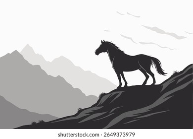 Wild Horse Mountain Majestic Stallion Silhouette Design