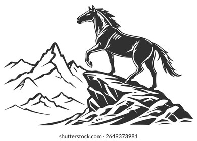 Wild Horse Mountain Majestic Stallion Silhouette Design