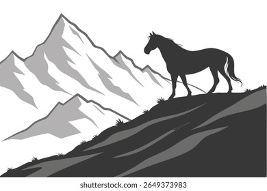 Wild Horse Mountain Majestic Stallion Silhouette Design