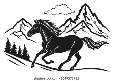 Wild Horse Mountain Majestic Stallion Silhouette Design