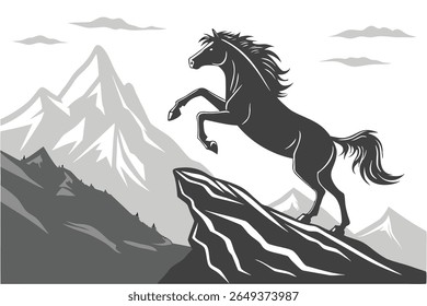Wild Horse Mountain Majestic Stallion Silhouette Design