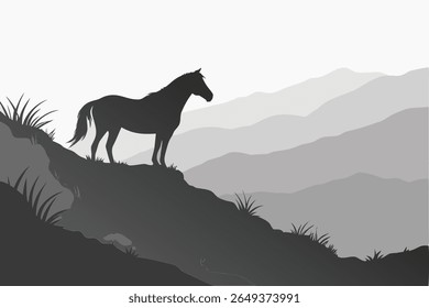 Wild Horse Mountain Majestic Stallion Silhouette Design