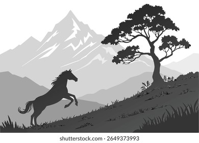 Wild Horse Mountain Majestic Stallion Silhouette Design