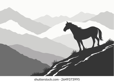 Wild Horse Mountain Majestic Stallion Silhouette Design