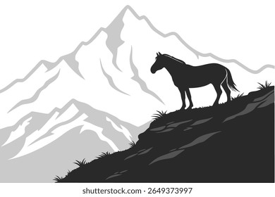 Wild Horse Mountain Majestic Stallion Silhouette Design