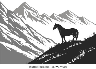 Wild Horse Mountain Majestic Stallion Silhouette Design