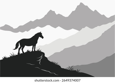 Wild Horse Mountain Majestic Stallion Silhouette Design