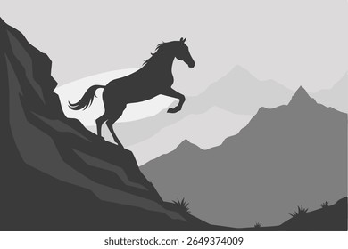 Wild Horse Mountain Majestic Stallion Silhouette Design