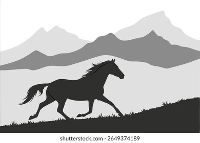 Wild Horse Mountain Majestic Stallion Silhouette Design