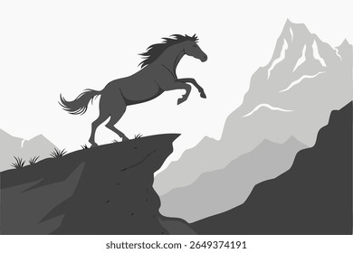 Wild Horse Mountain Majestic Stallion Silhouette Design
