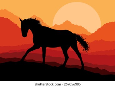 Wild horse in nature vector background landscape freedom concept