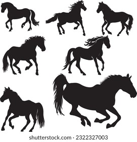 conjunto de ilustraciones vectoriales de silueta de caballo salvaje