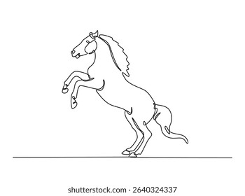 Wild horse single outline illustration. Continuous line art drawing of horse. Editable stroke.