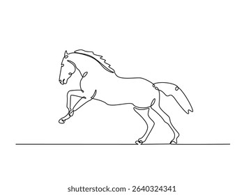 Wild horse single outline illustration. Continuous line art drawing of horse. Editable stroke.