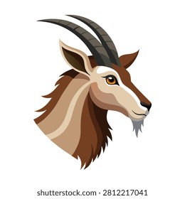 Wild ibex mountain goat head profile cartoon vector illustration isolated on white background