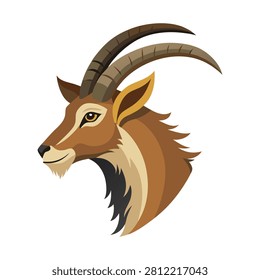 Wild ibex mountain goat head profile cartoon vector illustration isolated on white background