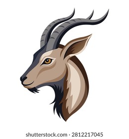 Wild ibex mountain goat head profile cartoon vector illustration isolated on white background