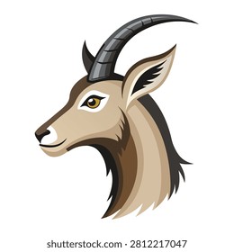 Wild ibex mountain goat head profile cartoon vector illustration isolated on white background