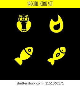 wild icon. 4 wild set with bird, fish and fire vector icons for web and mobile app