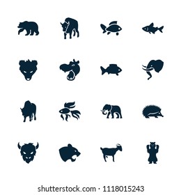 Wild icon. collection of 16 wild filled icons such as bear, hippopotamus, hedgehog, panther, fish, buffalo, elephant. editable wild icons for web and mobile.