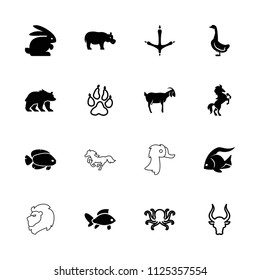 Wild icon. collection of 16 wild filled and outline icons such as fish, goose, goat, animal paw, octopus, bull, rabbit, bear, horse. editable wild icons for web and mobile.