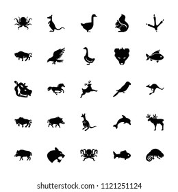 Wild icon. collection of 25 wild filled icons such as hog, eagle, octopus, footprint of  icobird, buffalo, kangaroo, goose, squirrel. editable wild icons for web and mobile.