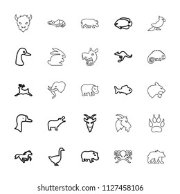 Wild icon. collection of 25 wild outline icons such as goose, hippopotamus, deer, cangaroo, horse, fish, goat, rabbit, bear, alligator. editable wild icons for web and mobile.