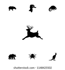 Wild icon. collection of 7 wild filled icons such as octopus, deer, kangaroo, hippopotamus, goose, bear. editable wild icons for web and mobile.
