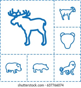 Wild icon. set of 6 wild outline icons such as moose, lion, hippopotamus, goat