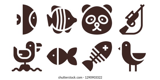  wild icon set. 8 filled wild icons. Simple modern icons about  - Seagull, Fish, Panda bear, Bird, Hunting