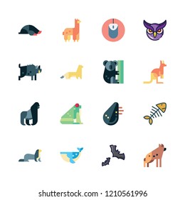 wild icon set. vector set about fishbone, owl, alpaca and kangaroo icons set.