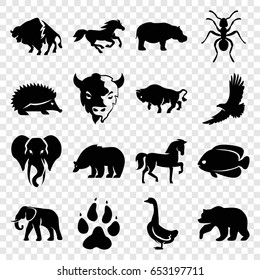 Wild icons set. set of 16 wild filled icons such as animal paw, bear, horse, hedgehog, buffalo, eagle, elephant, goose, ant, fish, goat