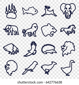 Wild icons set. set of 16 wild outline icons such as animal paw, lion, hedgehog, panther, buffalo, eagle, elephant, antelope, parrot, deer, horse, goose