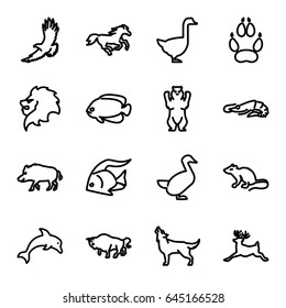 Wild icons set. set of 16 wild outline icons such as hog, fish, alligator, lion, bear, mouse, eagle, buffalo, deer, horse, wolf, goose, animal paw