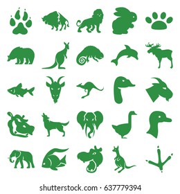 Wild icons set. set of 25 wild filled icons such as rabbit, goose, animal paw, moose, fish, hippopotamus, bear, lion, footprint of  icobird, buffalo, elephant, goat, kangaroo