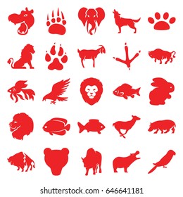 Wild icons set. set of 25 wild filled icons such as rabbit, animal paw, lion, hippopotamus, eagle, fish, footprint of  icobird, buffalo, antelope, parrot, wolf, goat, elephant