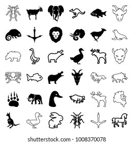 Wild icons. set of 36 editable filled and outline wild icons such as animal paw, lion, hippopotamus, goose, fish, antelope, kangaroo, goat, elephant, rabbit, moose, horse