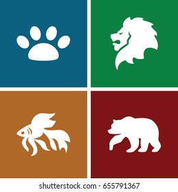 Wild icons set. set of 4 wild filled icons such as bear, lion, fish