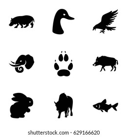 Wild icons set. set of 9 wild filled icons such as rabbit, hog, eagle, goose, fish, buffalo, elephant, hippopotamus