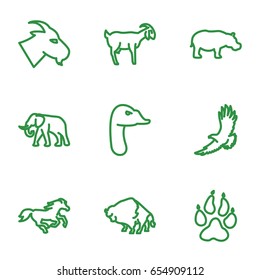Wild icons set. set of 9 wild outline icons such as animal paw, buffalo, eagle, elephant, goat, horse, hippopotamus