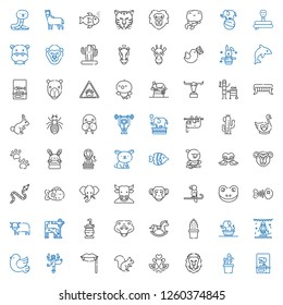 wild icons set. Collection of wild with dinosaur, cactus, lion, swans, squirrel, fangs, monkey, pigeon, animals, elephant, horse, crocodile. Editable and scalable wild icons.