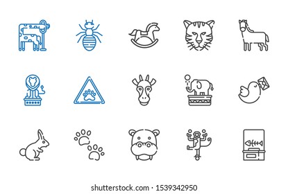wild icons set. Collection of wild with fishbone, monkey, hippopotamus, pawprints, rabbit, pigeon, elephant, giraffe, paw, lion, horse, tiger. Editable and scalable wild icons.