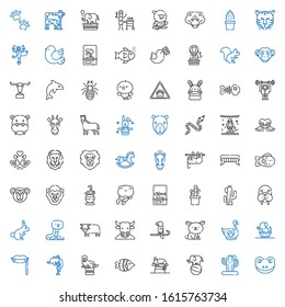 wild icons set. Collection of wild with frog, cactus, elephant, chameleon, fish, walrus, dolphin, fangs, swan, rabbit, parrot, minotaur, ox. Editable and scalable wild icons.