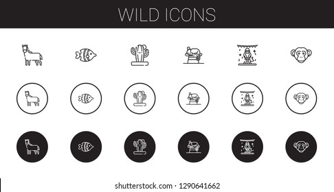 wild icons set. Collection of wild with horse, fish, cactus, chameleon, animals, monkey. Editable and scalable wild icons.